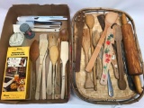 Nice Group Of Wooden Kitchen Utensils + Bamboo Serving Tray