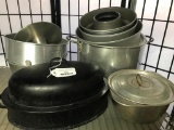 Group Of Aluminum Cake Pans, Graniteware Roaster, Flatware, & More