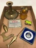 Group Of Brass Items + Toothpick Holder