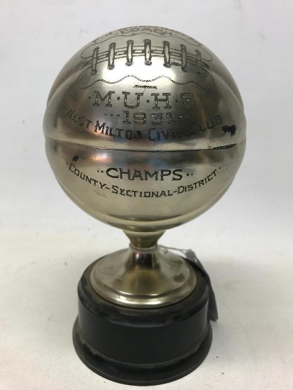 Basketball Shaped 1931 Milton Union Civic Club Trophy