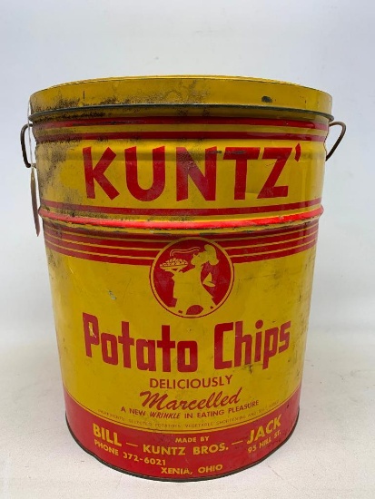 Vintage Kuntz' 4 Lb. Potato Chip Can W/Lid From Xenia, Ohio