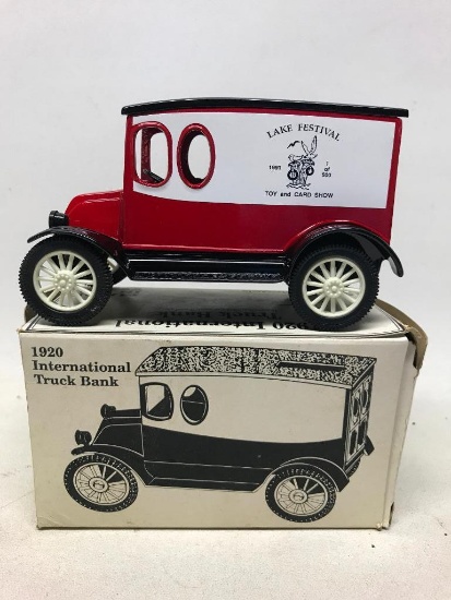 Vintage 1920 International Truck Bank (Signed By Joseph Ertl On Box & Bank)