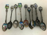 (9) Enameled Souvenir Spoons