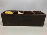 Vintage, Wood Divided Bin with Tool Related Items, Nails Etc...
