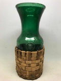 Large Green Glass Jug in Basket, Made in Italy, It is 19