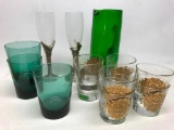 Glassware: (2) Toasting Flutes, Green Pitcher, & Hi-Ball Glasses