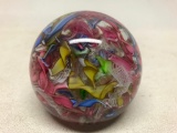 Art Glass Paperweight W/Latticino Design