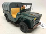 Vintage Tin Friction Jeep W/Driver