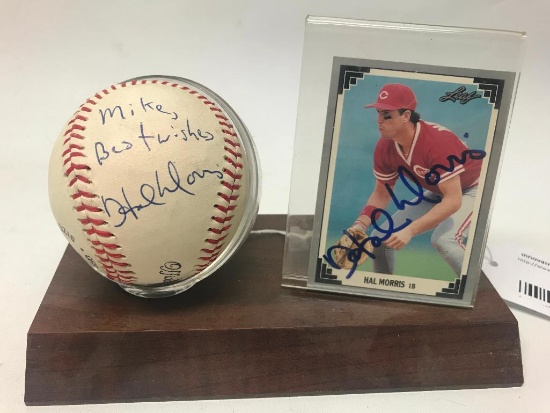 Autographed Hal Morris Baseball In Holder W/Card