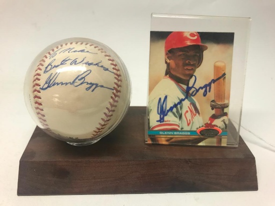 Autographed Glenn Braggs Baseball & Card In Holder