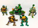 (5) 1989 Mutant Ninja Figures & Motorcycle