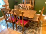 Oak Trestle Table W/(6) Chairs & (2) Leaves