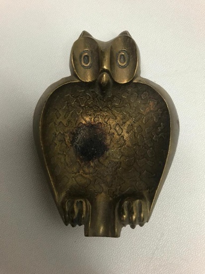 Brass Owl Shaped Ashtray Is Made In Israel