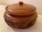 Carved Monkey Pod Wood Lidded Bowl W/Water Buffalo