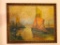 Vintage Oil On Canvas W/Sailing Ships & Dock Scene-Unsigned