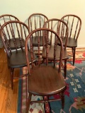 (6) Antique Plank Seat Spindle Back Chairs