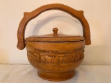 Monkey Pod Wood Lidded Bowl W/Handle