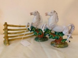 Italian Pottery Equestrian Horses Jumping Over Fence