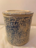 Stoneware Lidded Crock In Spongeware Pattern