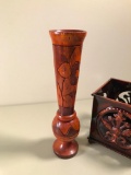 Wood Vase and Decorative Metal Cube