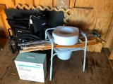 Group of Medical Equipment Including a Drive Wheelchair, Crutches, Raised Toilet Sears and Potty