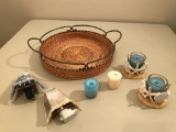 Wire & Woven Tray W/Night Lights & Candleholders