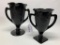 (2) L.E.Smith Black Glass Double Handled Vases W/Dancing Ladies