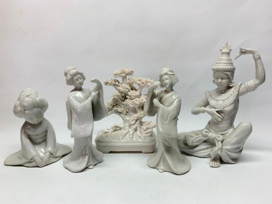 (5) White Porcelain Figures From Japan