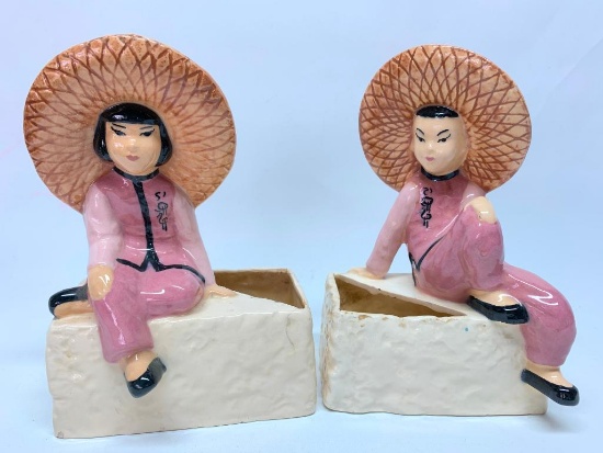 (2) Vintage Planters W/Japanese Ladies