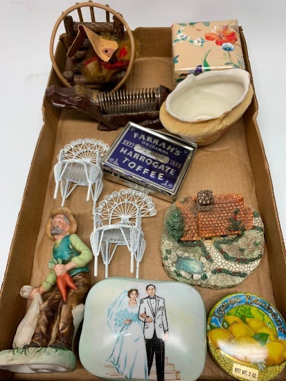 Group W/Miniatures, Bisque Farmer, Cottage, & More As Pictured