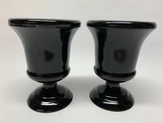 (2) Black Glass Matching Urns