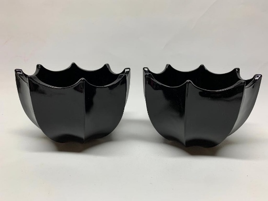 (2) Black Glass "Umbrella" Vases