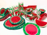Large Group Of Plastic Outdoor Dinnerware In Watermelon Design