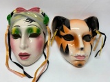 (2) Hand Painted Mardi Gras Ceramic Masks
