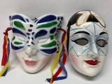 (2) Hand Painted Ceramic Mardi Gras Masks