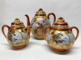 Oriental Porcelain Teapot W/Cream & Sugar