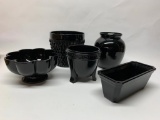 (5) Pcs. Of black Milk Glass: Vases & Planters