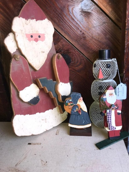 Decorative, Wood Christmas Items. The Largest Wood Santa is 2' Tall