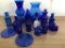 Group of Blue Glass Bottles and Vases