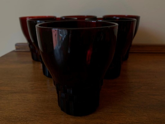 (6) Vintage Ruby Red Glasses