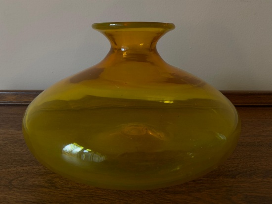Yellow Bulbous Blown Glass Vase