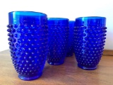 (8) Cobalt Blue Hobnail Water Glasses