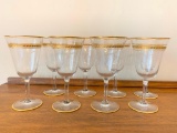 (8) Vintage Stemmed Wine Glasses W/Gold Trim
