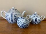 Nice Blue & White Teapot, Creamer, & Sugar From Hong Kong