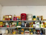 Contents of Wood Shelving Unit on Back Wall of Garage