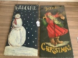 Pair of Painted Slate, Christmas Themed Decorations