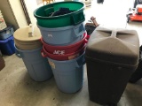Group of 8 Plastic Garbage Cans with LIds