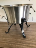 Large Stainless Steel Bowl with Drain on Metal Stand
