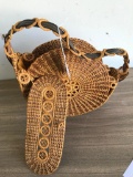 Wild, Vintage Wicker Purse with Leather Accent Around Handle