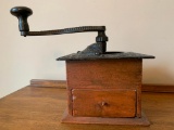 Antique Iron & Wood Coffee Grinder *Missing Part Of Top*